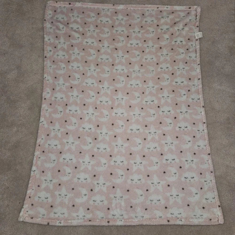 Pink White Cloud Star Moon Sleeping Fleece Baby Blanket Lovey Gray Baby Elements